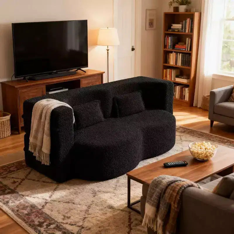 Homy Casa Divano Letto Convertibile Bouclé con Design Curvo e Cuscini Morbidi, per Soggiorno o Spazio Ospiti
