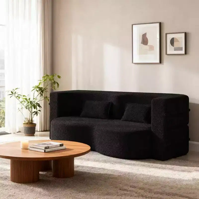 Homy Casa Convertible Boucl Sofa Bed with Curved Design and Plush Cushions, for Living Room or Guest Space