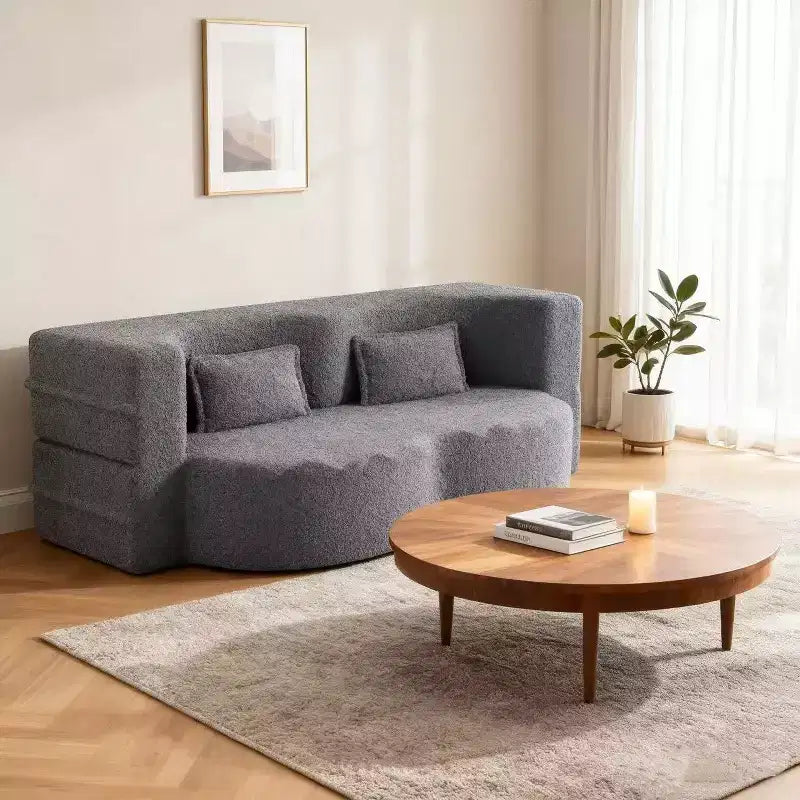 Homy Casa Divano Letto Convertibile Bouclé con Design Curvo e Cuscini Morbidi, per Soggiorno o Spazio Ospiti