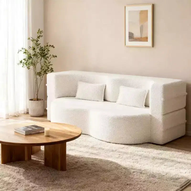 Homy Casa Divano Letto Convertibile Bouclé con Design Curvo e Cuscini Morbidi, per Soggiorno o Spazio Ospiti