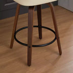 Set di 3 sgabelli da bar girevoli ad altezza bancone Homy Casa, schienale in rattan con seduta imbottita, gambe in legno di noce, altezza seduta 65 cm