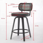 Set di 3 sgabelli da bar girevoli ad altezza bancone Homy Casa, schienale in rattan con seduta imbottita, gambe in legno di noce, altezza seduta 65 cm