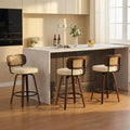 Homy Casa Set of 3 Counter Height Swivel Bar Stools, Rattan Back with Upholstered Seat, Walnut Wood Legs, 25.6 Seat Height