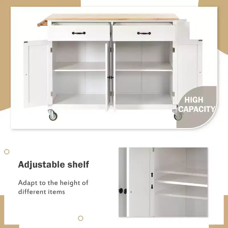 Okak Modrn Isola da Cucina con Anta a Ribalta e Ripiani Regolabili, Carrello da Cucina con Ruote e Cassetti, Mobile Contenitore Tavolo da Pranzo Pieghevole