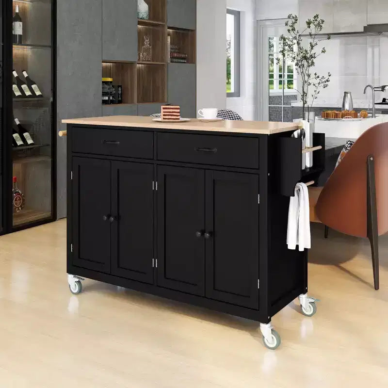 Okak Modrn Isola da Cucina con Anta a Ribalta e Ripiani Regolabili, Carrello da Cucina con Ruote e Cassetti, Mobile Contenitore Tavolo da Pranzo Pieghevole