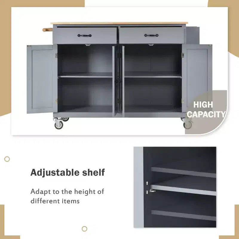 Okak Modrn Isola da Cucina con Anta a Ribalta e Ripiani Regolabili, Carrello da Cucina con Ruote e Cassetti, Mobile Contenitore Tavolo da Pranzo Pieghevole