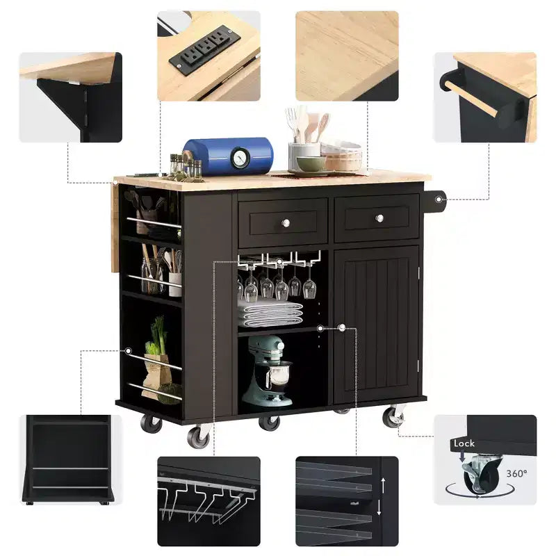 Okak Isola da Cucina Moderna con Anta a Ribalta e Ripiani Regolabili, Carrello da Cucina con Ruote, Ripiani e Cassetti, Mobile Contenitore Tavolo da Pranzo Pieghevole