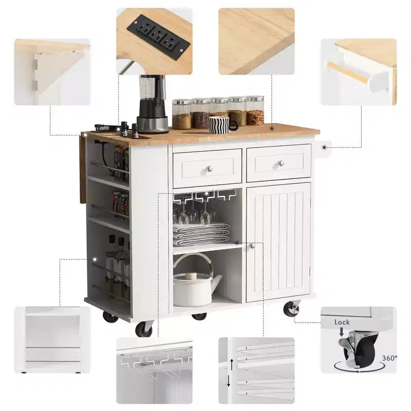 Okak Isola da Cucina Moderna con Anta a Ribalta e Ripiani Regolabili, Carrello da Cucina con Ruote, Ripiani e Cassetti, Mobile Contenitore Tavolo da Pranzo Pieghevole