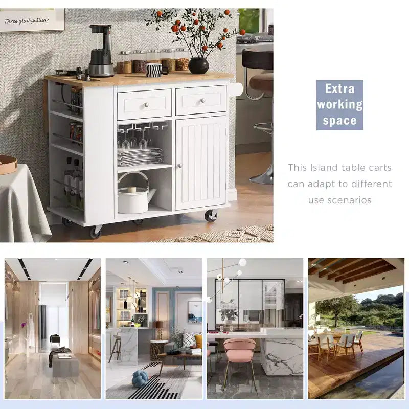 Okak Isola da Cucina Moderna con Anta a Ribalta e Ripiani Regolabili, Carrello da Cucina con Ruote, Ripiani e Cassetti, Mobile Contenitore Tavolo da Pranzo Pieghevole