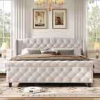 Christopher Knight Home Boyle Upholstered Sleigh Bed with Wingback Headboard and Scroll Footboard