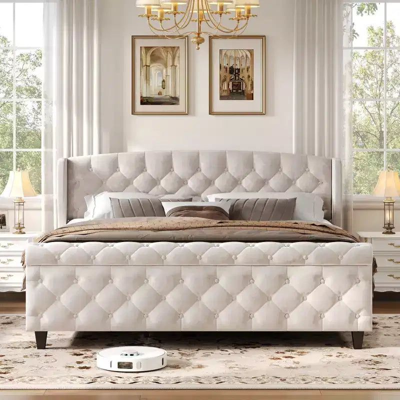 Christopher Knight Home Boyle Upholstered Sleigh Bed with Wingback Headboard and Scroll Footboard
