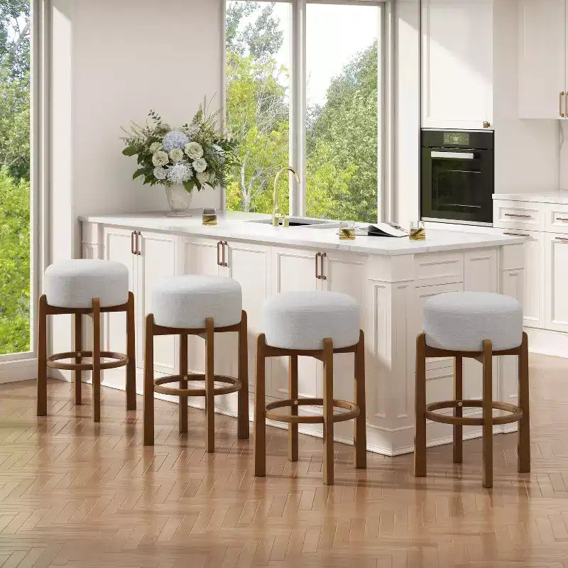 Sgabelli da Bar Rotondi Imbottiti Christopher Knight Home Boylan in Legno di Gomma (Set da 4)