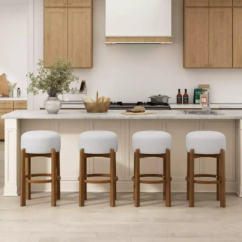 Christopher Knight Home Boylan Rubberwood Round Upholstered Barstools (Set of 4)
