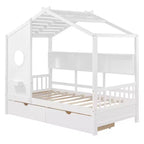 Letto per bambini e letto a casetta Whisen Twin Size, letto a casetta con 2 cassetti, ripiano portaoggetti