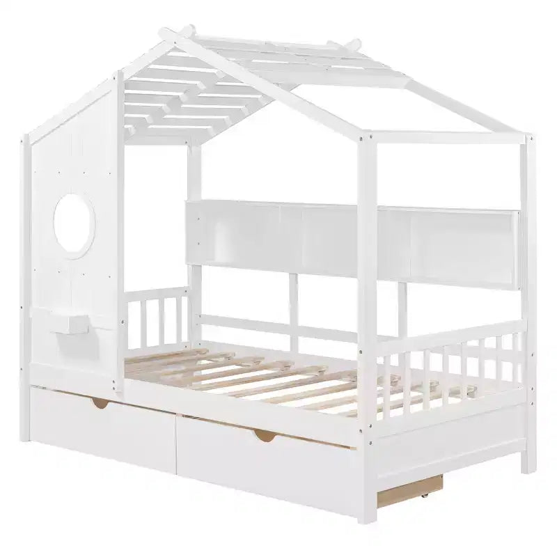Letto per bambini e letto a casetta Whisen Twin Size, letto a casetta con 2 cassetti, ripiano portaoggetti