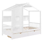 Letto per bambini e letto a casetta Whisen Twin Size, letto a casetta con 2 cassetti, ripiano portaoggetti