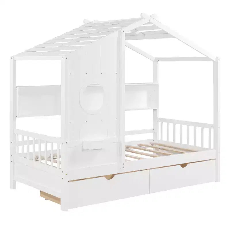 Letto per bambini e letto a casetta Whisen Twin Size, letto a casetta con 2 cassetti, ripiano portaoggetti