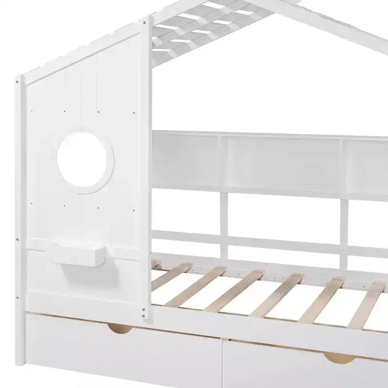 Letto per bambini e letto a casetta Whisen Twin Size, letto a casetta con 2 cassetti, ripiano portaoggetti