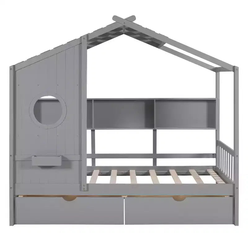 Letto per bambini e letto a casetta Whisen Twin Size, letto a casetta con 2 cassetti, ripiano portaoggetti