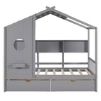 Letto per bambini e letto a casetta Whisen Twin Size, letto a casetta con 2 cassetti, ripiano portaoggetti