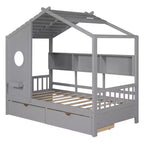 Letto per bambini e letto a casetta Whisen Twin Size, letto a casetta con 2 cassetti, ripiano portaoggetti