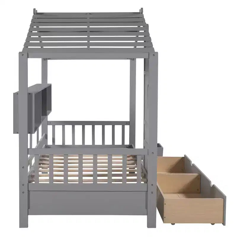 Letto per bambini e letto a casetta Whisen Twin Size, letto a casetta con 2 cassetti, ripiano portaoggetti