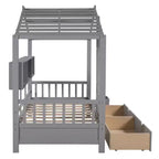 Letto per bambini e letto a casetta Whisen Twin Size, letto a casetta con 2 cassetti, ripiano portaoggetti