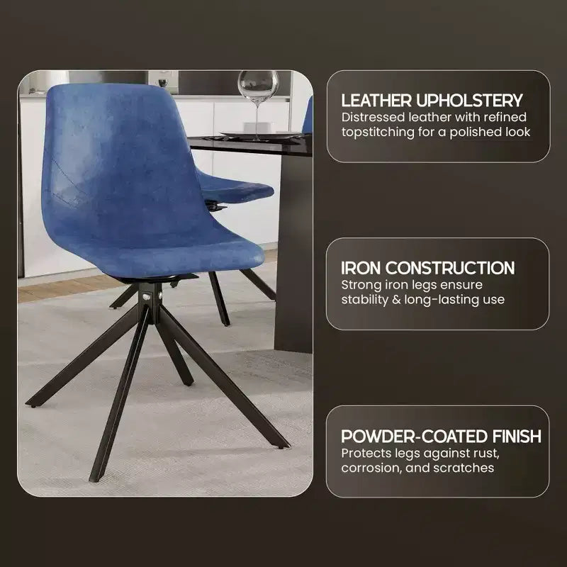 Chaise de salle à manger en cuir LeisureMod avec pivotement à 360 degrés et pieds en fer thermolaqué