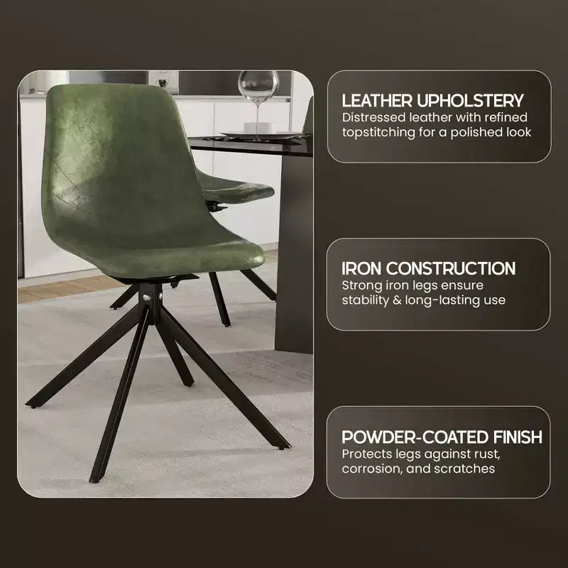 Chaise de salle à manger en cuir LeisureMod avec pivotement à 360 degrés et pieds en fer thermolaqué
