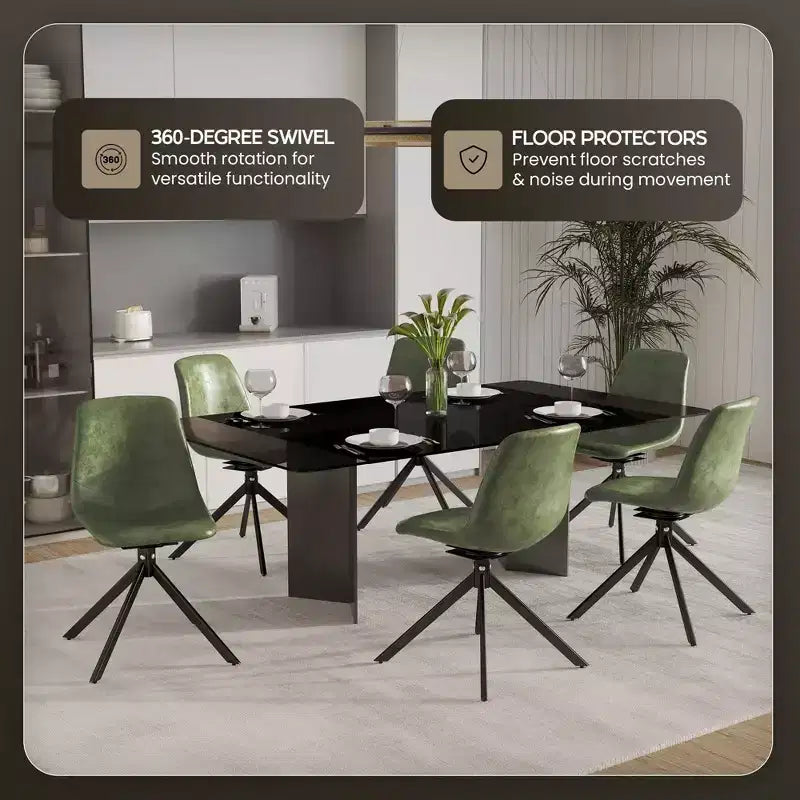 Chaise de salle à manger en cuir LeisureMod avec pivotement à 360 degrés et pieds en fer thermolaqué