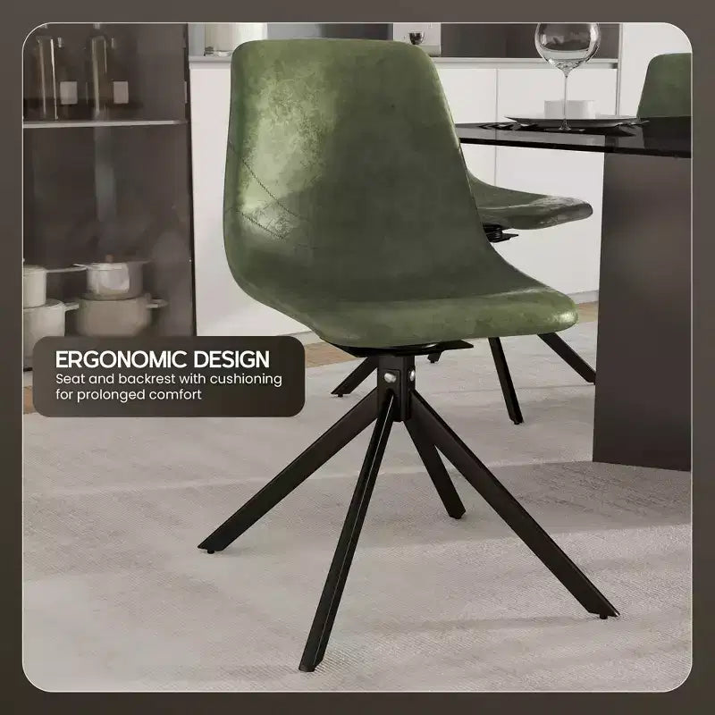 Chaise de salle à manger en cuir LeisureMod avec pivotement à 360 degrés et pieds en fer thermolaqué