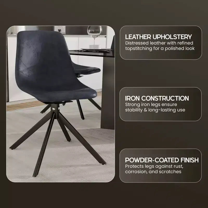 Chaise de salle à manger en cuir LeisureMod avec pivotement à 360 degrés et pieds en fer thermolaqué