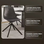 Chaise de salle à manger en cuir LeisureMod avec pivotement à 360 degrés et pieds en fer thermolaqué