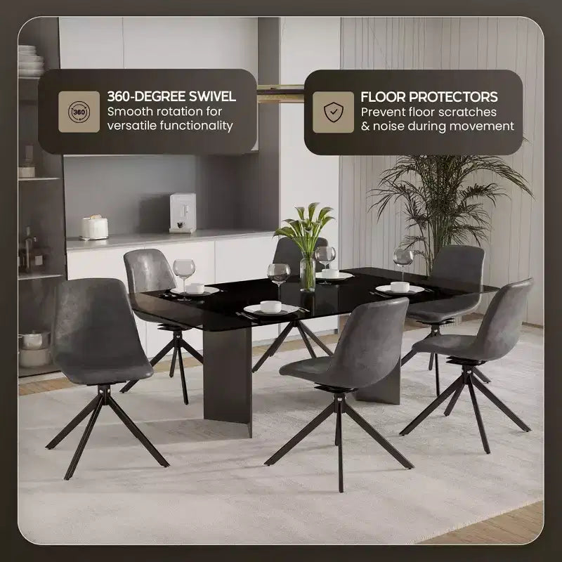 Chaise de salle à manger en cuir LeisureMod avec pivotement à 360 degrés et pieds en fer thermolaqué