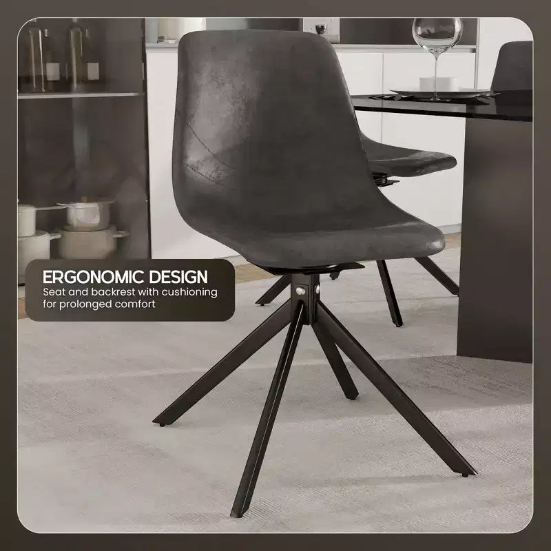 Chaise de salle à manger en cuir LeisureMod avec pivotement à 360 degrés et pieds en fer thermolaqué