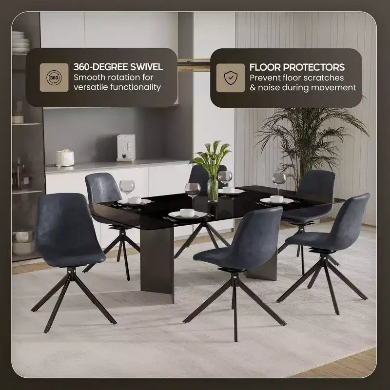 Chaise de salle à manger en cuir LeisureMod avec pivotement à 360 degrés et pieds en fer thermolaqué