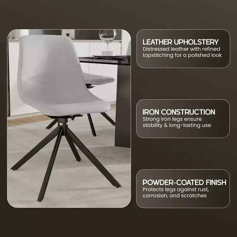 Chaise de salle à manger en cuir LeisureMod avec pivotement à 360 degrés et pieds en fer thermolaqué