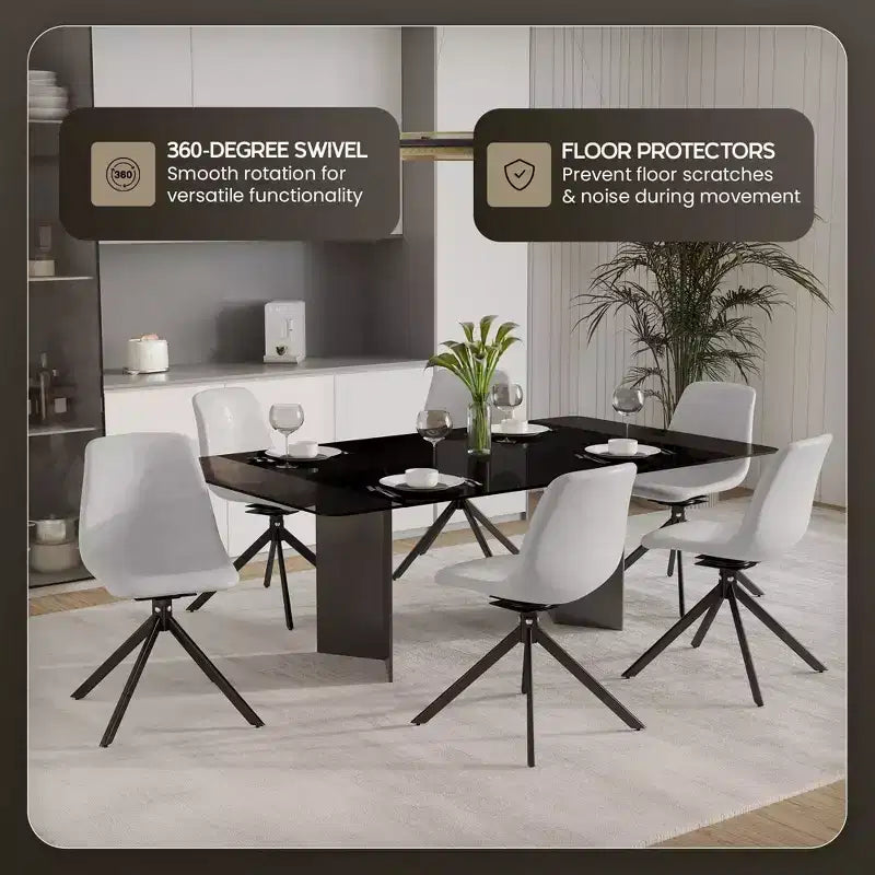 Chaise de salle à manger en cuir LeisureMod avec pivotement à 360 degrés et pieds en fer thermolaqué