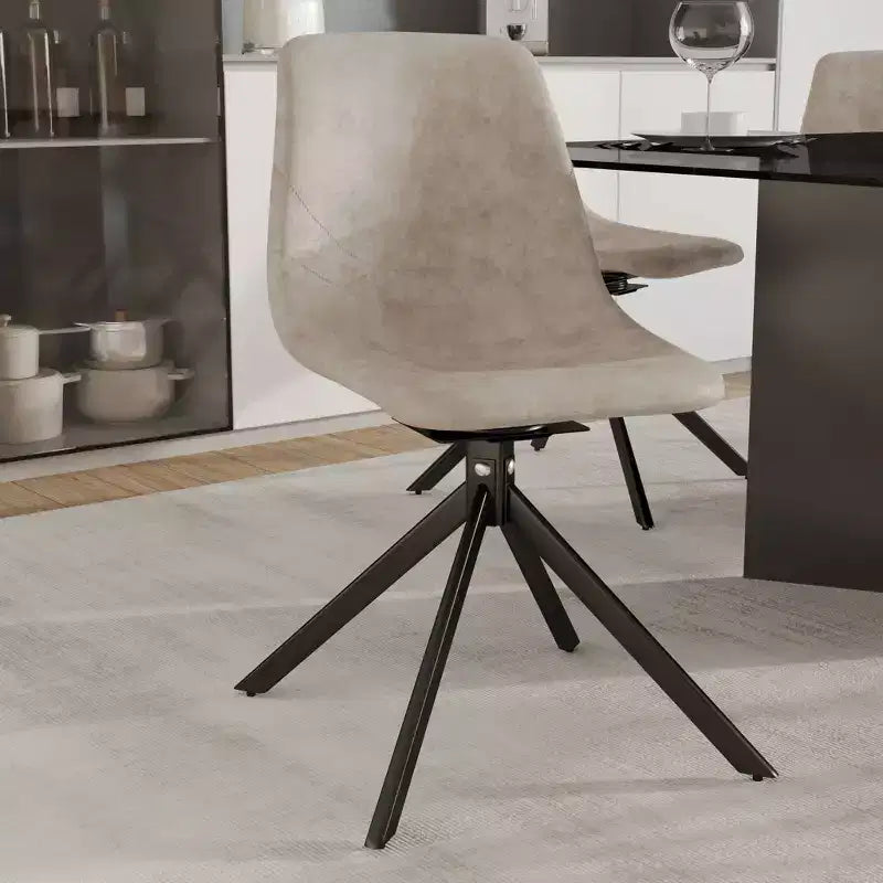 Chaise de salle à manger en cuir LeisureMod avec pivotement à 360 degrés et pieds en fer thermolaqué
