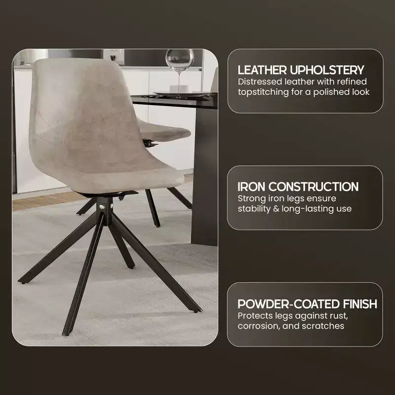 Chaise de salle à manger en cuir LeisureMod avec pivotement à 360 degrés et pieds en fer thermolaqué