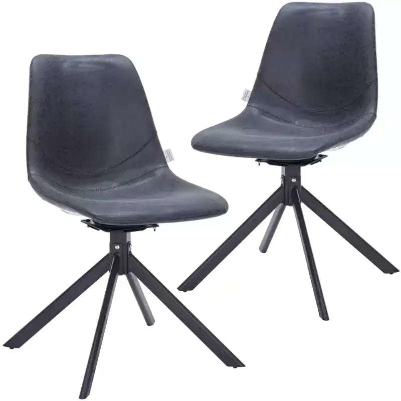 LeisureMod Leather Dining Chair with 360-Degree Swivel And Powder-Coated Iron Legs