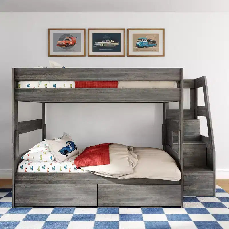 Letto a Castello Moderno Stile Fattoria una Piazza e Mezza con Scalinata e Cassetti Contenitore