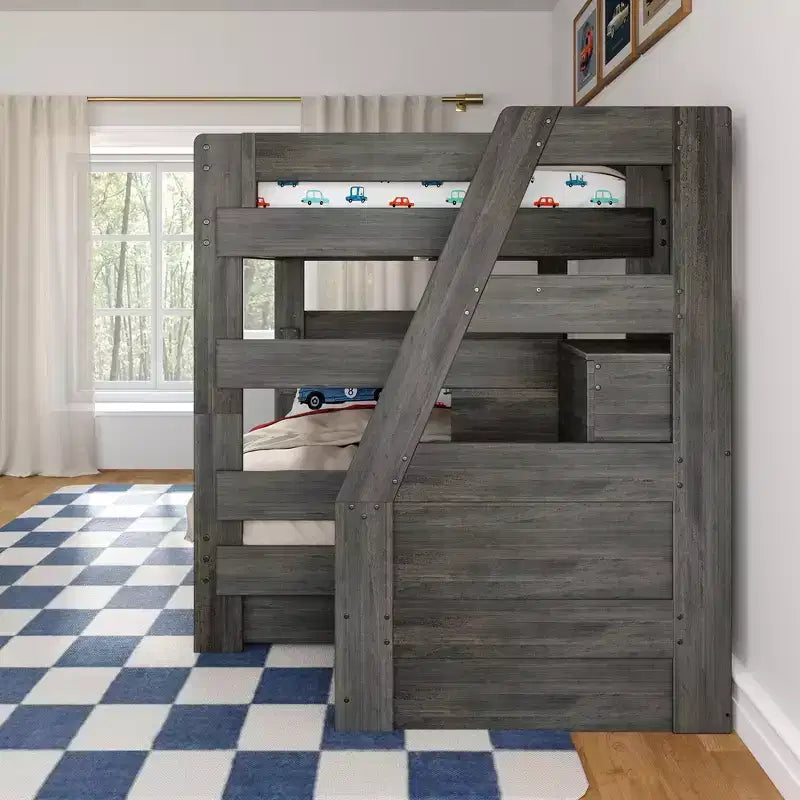 Letto a Castello Moderno Stile Fattoria una Piazza e Mezza con Scalinata e Cassetti Contenitore