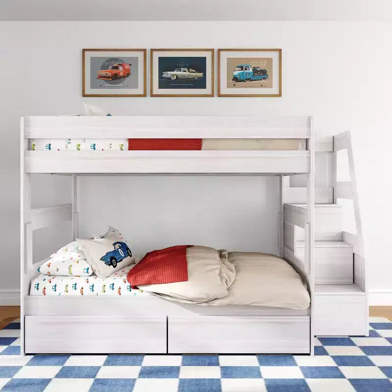 Letto a Castello Moderno Stile Fattoria una Piazza e Mezza con Scalinata e Cassetti Contenitore