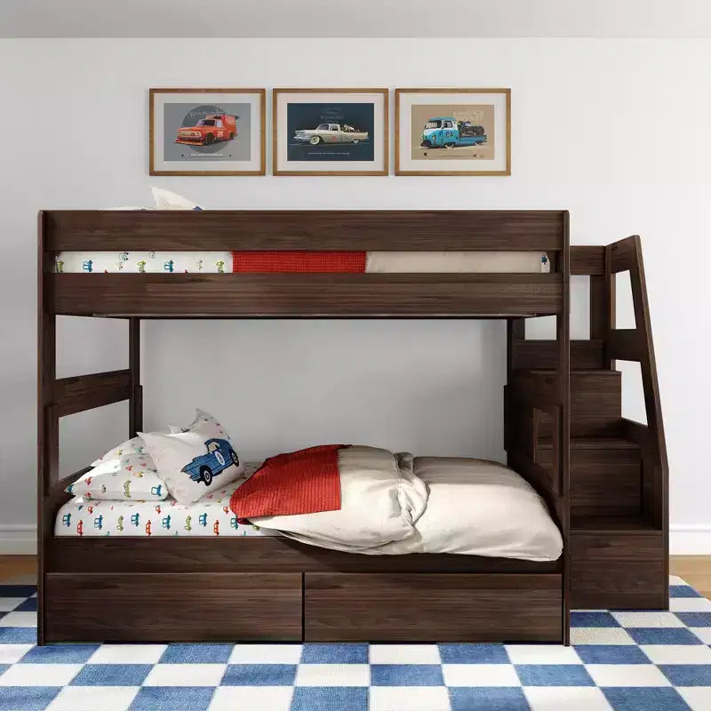 Letto a Castello Moderno Stile Fattoria una Piazza e Mezza con Scalinata e Cassetti Contenitore