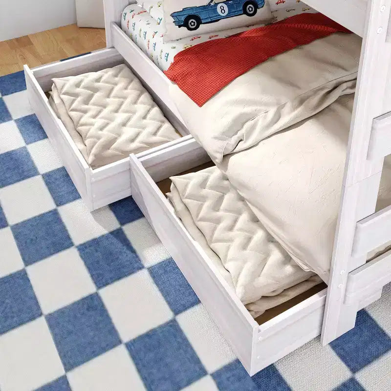 Letto a Castello Moderno Stile Fattoria una Piazza e Mezza con Scalinata e Cassetti Contenitore