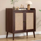 JVNOXK Sideboard Buffet Cabinet with Storage, Bar Liquor Cabinet with Rattan Decorated Doors,Hallway,Walnut