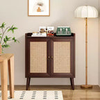 Madia Credenza JVNOXK con Contenitore, Mobile Bar per Liquori con Ante in Rattan, Ingresso, Noce