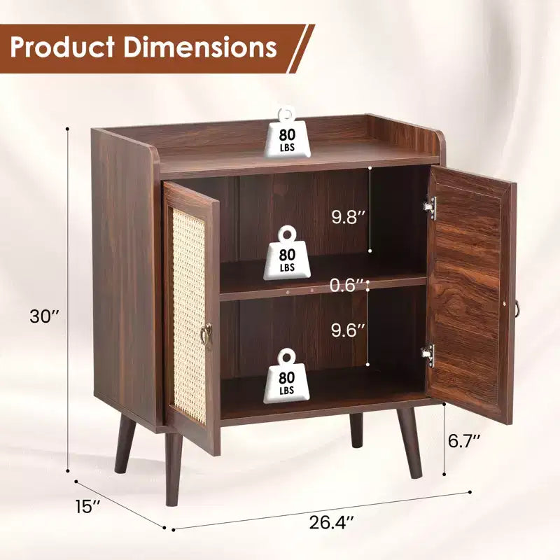 Madia Credenza JVNOXK con Contenitore, Mobile Bar per Liquori con Ante in Rattan, Ingresso, Noce