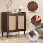 Madia Credenza JVNOXK con Contenitore, Mobile Bar per Liquori con Ante in Rattan, Ingresso, Noce
